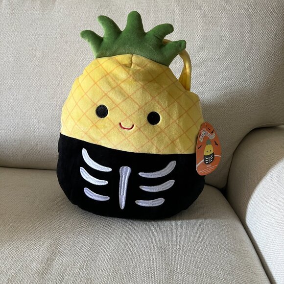 Squishmallows Treat Pail - Maui The Pineapple Disguised as a Skeleton - 12" - Picture 2 of 7
